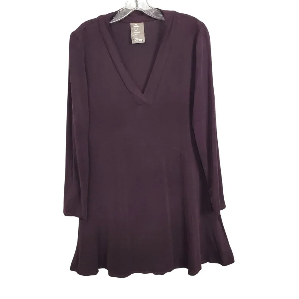 Dolan Left Coast Size M Dress Long Sleeve Silky Swing V Neck Relaxed Fit Pockets - Picture 2 of 11